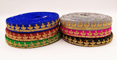 Fuchsia Pink Art Silk Trim with Gold Floral Embroidery and Gold Sequins Indian Sari Border Trim By 3 Yards Decorative Trim Craft Lace